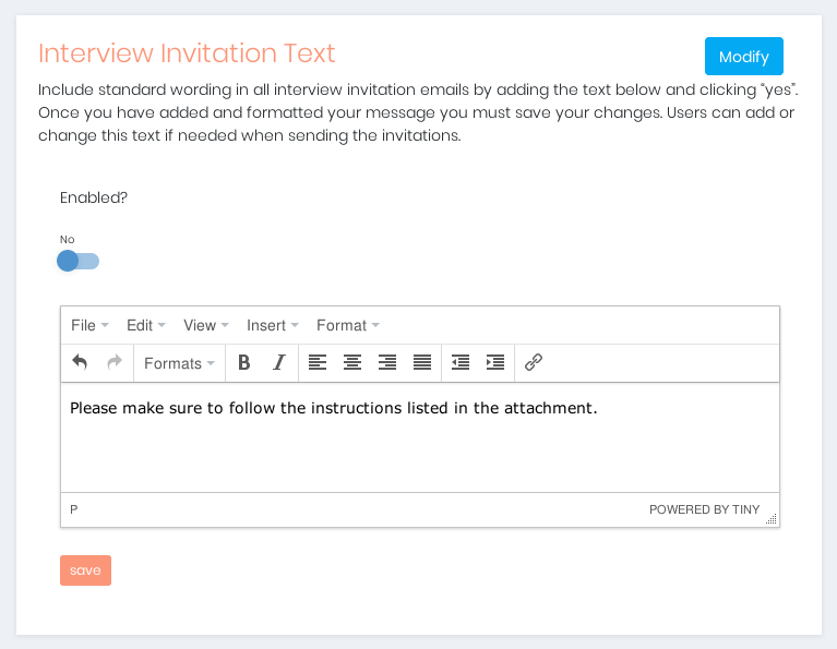 Modifying Interview Invitation Text